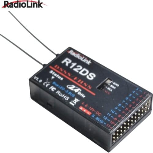 RadioLink R12DS 4.6V-16V 2.4Ghz 12CH DSSS Spread Spectrum Receiver For Compatible With AT10 Transmitter For Aircraft Multirotor
