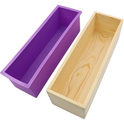 Rectangular Soap Mold Silicone Flexible Loaf Mould With Wood Box For Homemade Cold Process 1200g