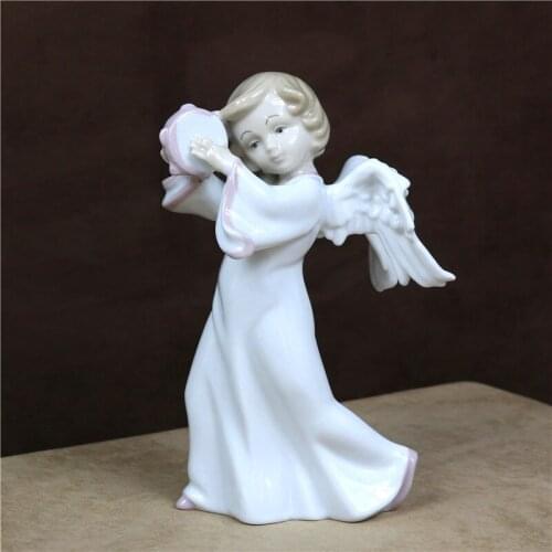 Retro Porcelain Music Angel Sculpture Decorative Ceramics Concert Angel Statue Doll Figure Art and Craft Ornament Accessories