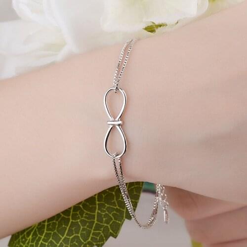 925 Sterling Silver Double Layer Cross Charm Bracelet & Bangles Link Chain Adjustable For Women Wedding Jewelry SL088