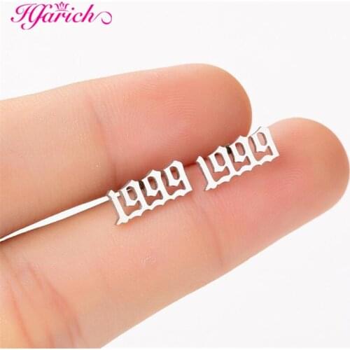 Hfarich Personalize Old English Number Earrings for Women Kids Custom Jewelry Year Date 1984 1987 1998 1999 2002 Birthday Gifts