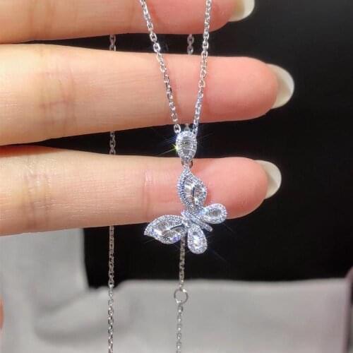 Charm 925 Sterling silver Butterfly Pendant Diamond Cz Pendants Necklaces for Women Bridal Party Wedding jewelry Gift