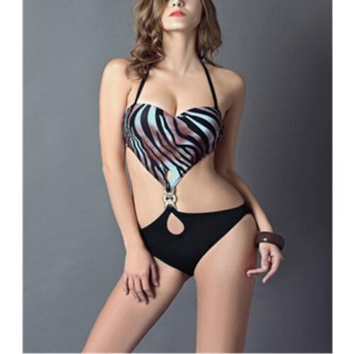 Unique Design Cheap One-Piece Swimwear 2017 Sexy Leopard Women Backless Push Up Bikini Swimwear Sets