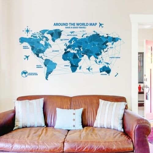 Waterproof 3d blue world map wall stickers office rooms decals decor creative wall art bedroom for home decorations wall decals