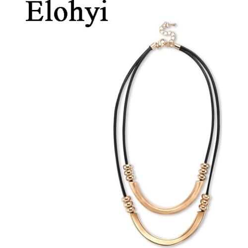 ELOYHI Women Double Collar Choker Leather Rope Necklace Geometric For Women Trendy Neckalce&Pendants Gift