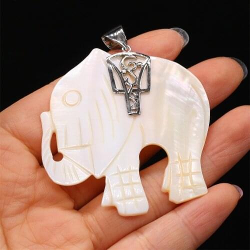 1pcs Natural Elephant Shape White Shell Charm Pendant for DIY Jewelry Making Necklace Earring Accessory Women Gift Size 52x57mm