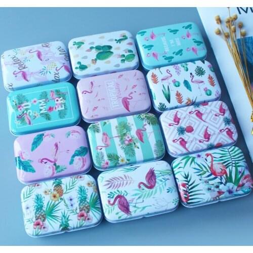 12 Pc/Lot ! Flamingo Small Cover Iron Tin Metal Pencil Case / Headset Can/Pill Box /Candy Chewing Gum Storage Gift Casket