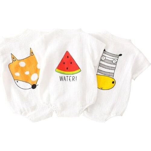 2021 Baby Clothes for Newborns White Cartoon Fox Watermelon Infant Rompers Girl Handmade Embroidered Jumpsuit Toddler Clothes
