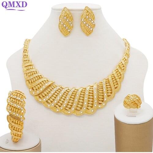 African Jewelry Sets 24k gold for women Dubai Bridal party wedding Necklace Gifts Round Necklace Bracelet Earrings Ring