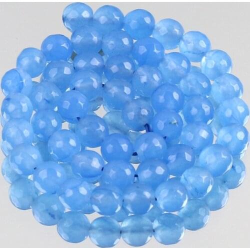 Natural Stone Faceted Light Blue Jades Chalcedony Beads Loose Spacer Beads For Jewelry Making DIY Bracelet Necklace 6/8/10mm
