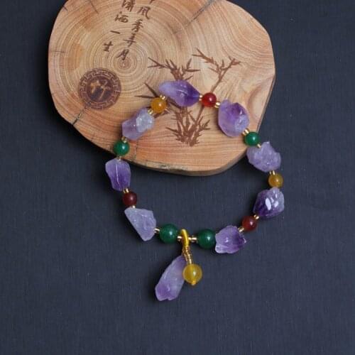 Natural Amethyst Rough Stone Bracelet Womens Purple Irregular Gem Flower Bud Crystal Beads For Jewelry Making DIY Hand String