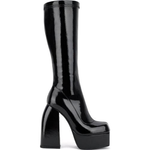 Brand Women Knee High Boots New Sexy High Heels Thick Platform Black Brown Autumn Winter Shoes Woman Stretch Boots Plus Size 42