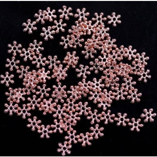1500Pcs Rose Gold Metal Snowflake Spacers Beads Jewelry Making Findings Charms 8x7mm