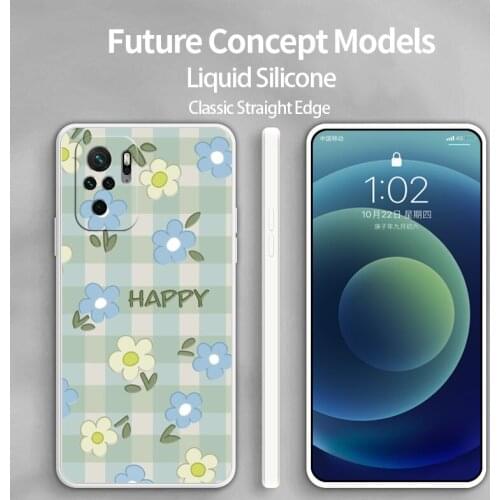 Cyan Tartan Flower Phone Case For Xiaomi Redmi Note 10 10S 9T 9 8 7 Pro MAX Redmi 9 9A K40 K40pro K30 K20 Liquid Silicone Cover