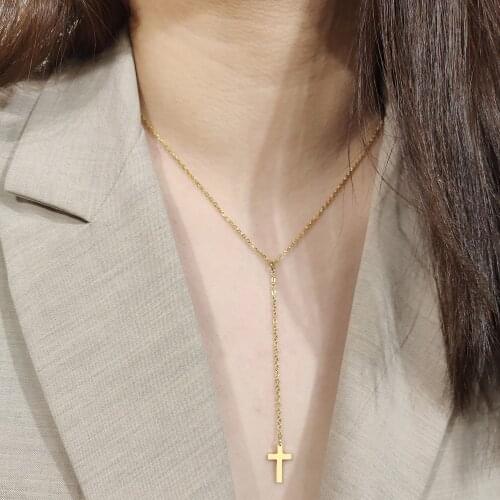 DOTIFI For Women Cross Pendant Long Chain Necklace Stainless Steel New Design Gold and Silver Color Jewellery