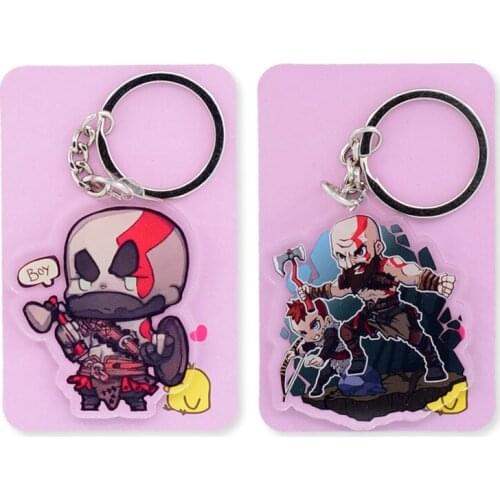 God of War Double Sided Clear Keychain Kratos Key Chain Hot Sale Custom made Anime Key Ring PCB174-175