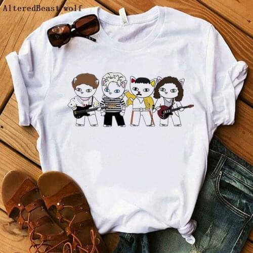 Freddie Mercury band cartoon t shirt print Women harajuku Queen tshirt female vintage queen shirt women rock Tops clothes