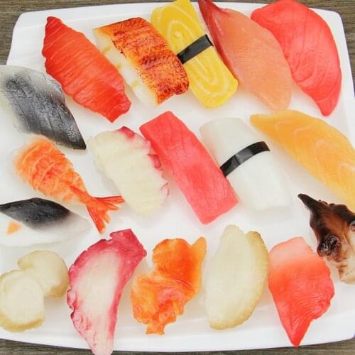 Artificial Decorations Foods Color PVC Simulated Japanese Cuisine Salmon Shrimp Sushi Model Decorative Props 17pc/set