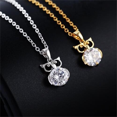 Julie Wang Korean Zircon Pendants Owl Necklace O Chain Crystal Gold Sliver Color Women Jewelry Statement Clavicle Chain