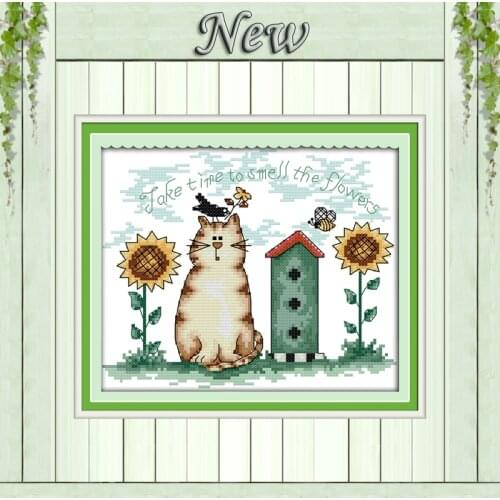 Sunflower and cat home decor paintings counted print on canvas DMC 14CT 11CT Chinese Cross Stitch Needlework Sets Embroidery kit