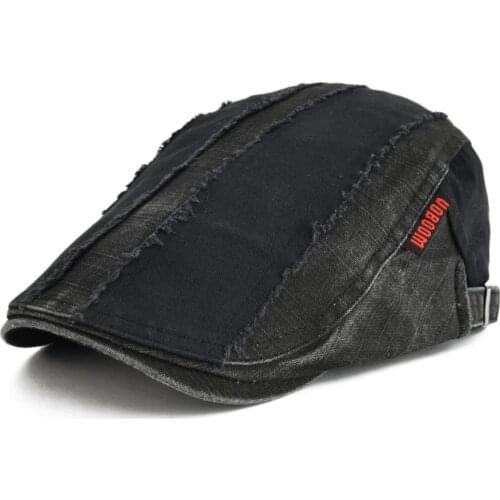 VOBOOM Black Cotton Flat Ivy Cap Men Retro Newsboy Caps Distressed Male Golf Boina Baker Boy Hat Spring Summer Autumn Beret 101