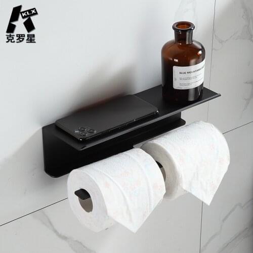 KLX Quality Bathroom Space Aluminum Double-Headed Tissue Holder Home Toilet Thicken Roller Hotel Perforated Toilet storage Racks