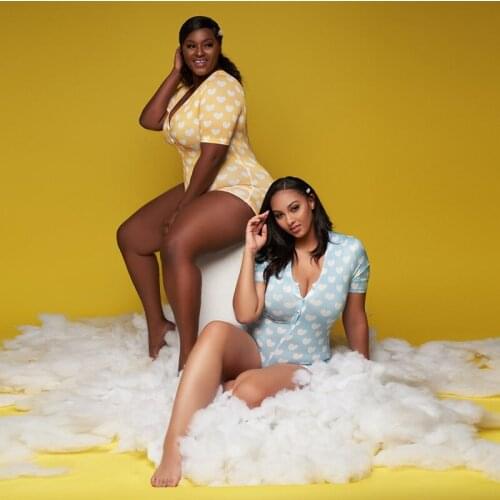 Women Sexy Onesi Jumpsuit Sleepwear Summer Short Sleeve Heart Print Playsuit Bodysuit Homewear Casual Ladies Holiday Onsie New