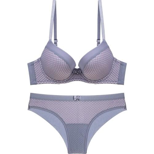 Women Padded Bra Set 3/4 Cup Houndstooth Pattern Underwired Push Up Padded Bra and Panties For Women Lingerie