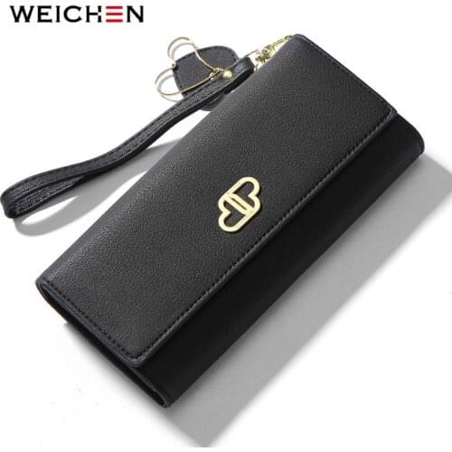 WEICHEN Heart Tassel Women Wallet Many Departments Card Holder Phone Pocket Wristband Female Wallets Leather Ladies Clutch Purse