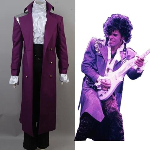 Prince Rogers Nelson in Purple Rain Coat Cosplay Costume for Men Full Set Halloween Party Fancy Suit