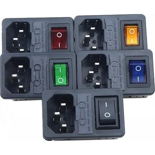 Square Red Light Power Rocker Switch Fused IEC 320 C14 Inlet Power Socket Fuse Switch Connector Plug 10A 250V B2C 4