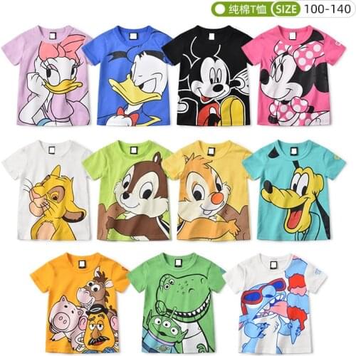 Summer Cartoon Mickey Minnie Toystory Donald Baby Boy Girl Short Sleeve T Shirts Kids Cotton Clothes Toddler Top Tee Costumes