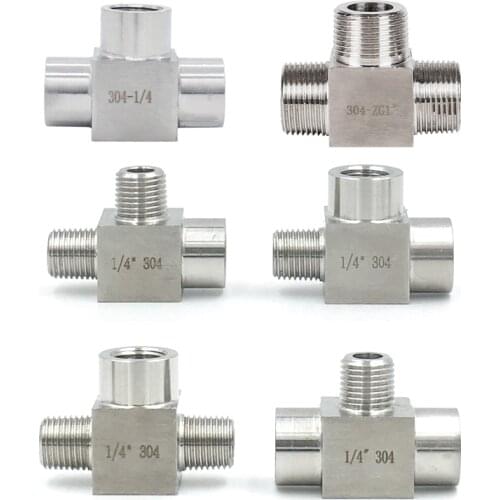 M14 M16 M20 1/8" 1/4" 3/8" 1/2" 3/4" BSP Female Thread 304 Stainless Steel Tee Type 3 Way High Pressure Pipe Fitting Connector