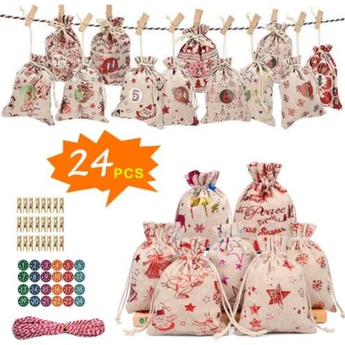 76pcs Christmas Gift Bags Calendar Countdown Jute Bag Candy Storage Pouch DIY Christmas Advent Calendar Bag calendrier avent