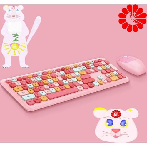Cute Pink Girl 2.4G Wireless Keyboard and Mouse Set Notebook Desktop Universal Wireless Keyboard and Mouse combos