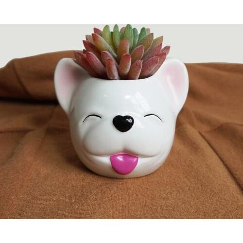Cute French Bulldog Flower Pot Ceramic Planter Bonsai Home Decoration Ornaments Garden Supplies Cactus Plant Pot Succulent Pot