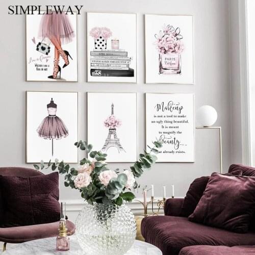 Fashion Canvas Wall Painting Paris Perfume Book Makeup Art Poster Print Salon Beauty Decoration Picture Modern Girls Room Decor