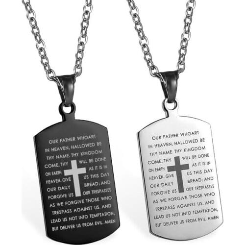 RE Cross necklaces pendants christian jewelry bible lords prayer dog tags stainless steel necklace for men christmas gift TB31