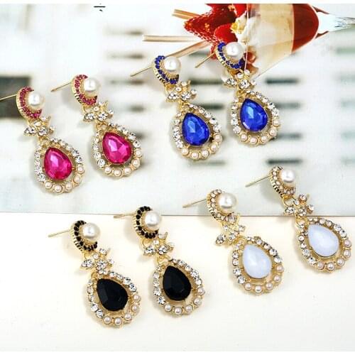 Fashion Simple Luxury Leaves Faux Pearl Rhinestone Drop Pendant Statement Earrings For Women Party Sexy Chic Jewelry