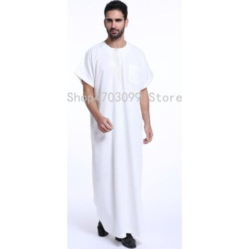 Muslim Fashion Jubba Thobe Short sleeves islam men clothing Black BTH801