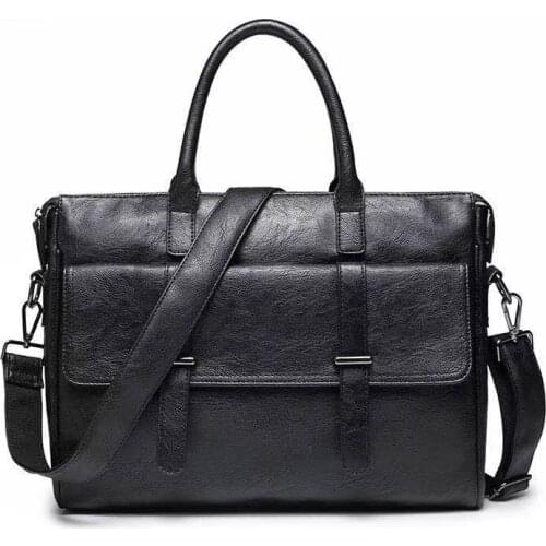 2020 Men Leather Black Briefcase Business Handbag Messenger Bags Male Vintage Shoulder Bag Mens Large Laptop Travel Bags