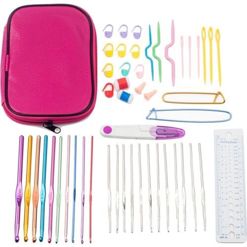 Knitting Needles Kit Knitting Craft Case Aluminum Ergonomic Grip 22pcs Soft Handles Homeworking Sewing Tool Crochet Hooks Set
