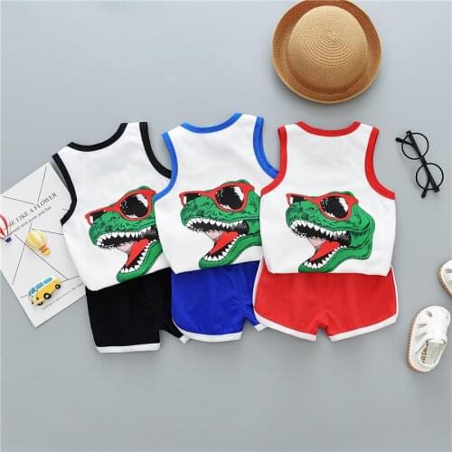 New Summer Toddler Girl Clothes Sets Boys Clothes Set 2 Pcs Cartoon Dinosaur Vest T-shirt+short Pants Cool Baby Clothes Set 0-3Y