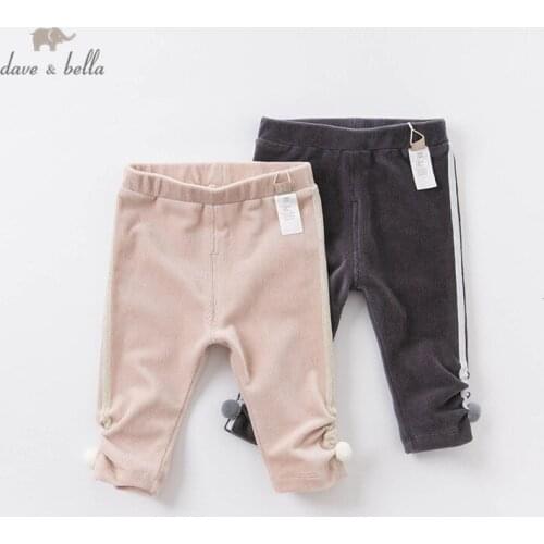 DBS15024 dave bella autumn baby girls fashion striped ruched ball pants children full length kids pants infant toddler trousers