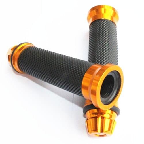 Pair Gold Universal Motorcycle Rubber 7/8" 22mm HAND GRIPS W/ Barend Dual Sport bike Cruiser Bobber