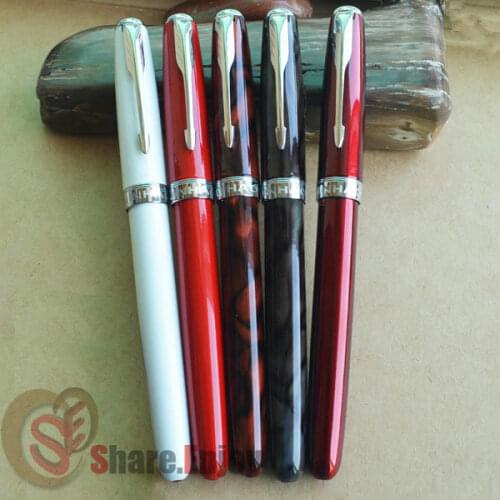 FOUNTAIN PEN LOTS OF 5 PCS JINHAO 601 MEDIUM 18KGP NIB ARROW CLIP WHITE RED WINE BLACK 5 DIFFERENT COLOR