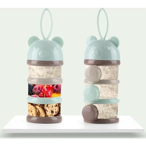 Portable 3 layers Bear Style Food Storage Box Baby Food Container Infant Milk Powder Box Toddle Snacks Essential Cereal Storage