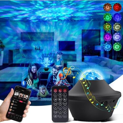 Galaxy Projector LED Star Night Light Starry Sky Water Wave Projector Lamp With Music Bluetooth Speaker Bedroom Decor Night Lamp