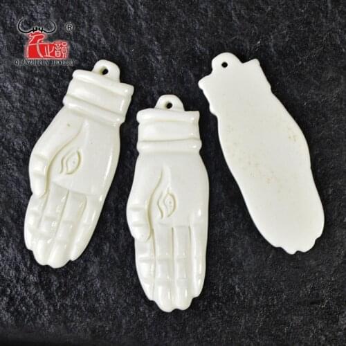 Hand of god 3PCS Handmade Carved Bone Fatimas hand Pendant Surfer Sport Style Beads DIY Jewelry Accessory 54mmX20mm