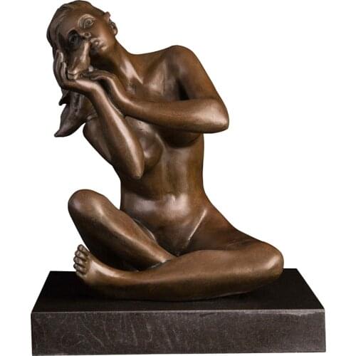 Sexy Nude Girl with Dove Sculpture Bare Western Woman Statue Hope for Peace Vintage Naked Female Figurine Art Decor